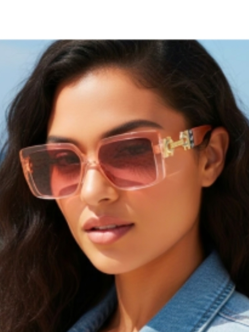 True Religion Pink Peachy Gradient Square Sunglasses with Gold Accents NWT